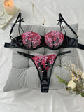 Floral Lace Embroidered 2- Piece Lingerie Set