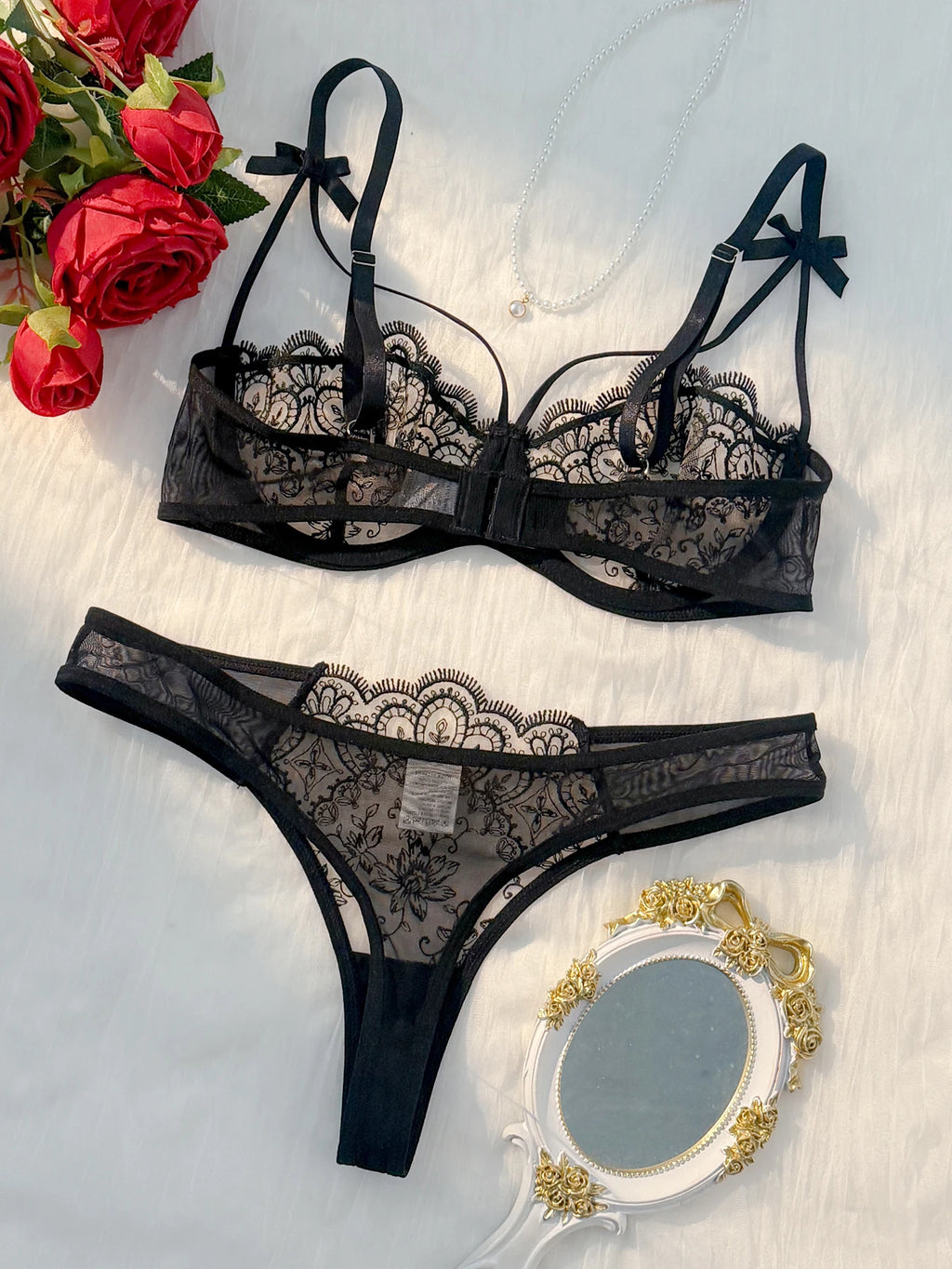 Black Lace Bow 2- Piece Lingerie Set