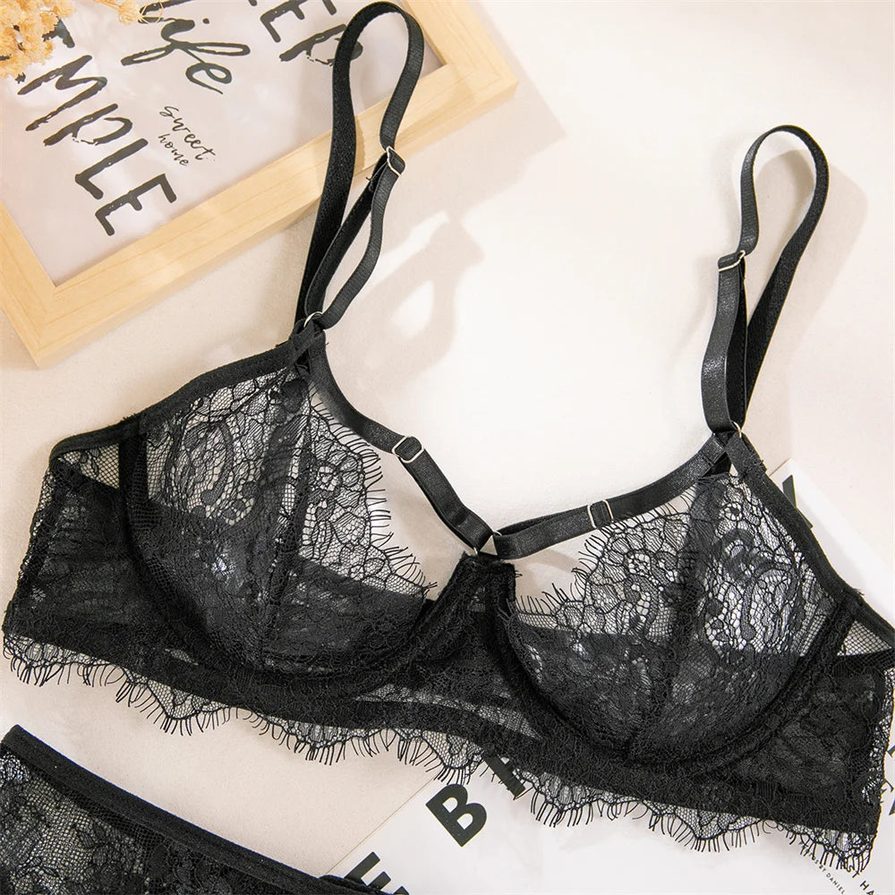 Lace Lingerie 4-Piece Set with Garter & Skirt